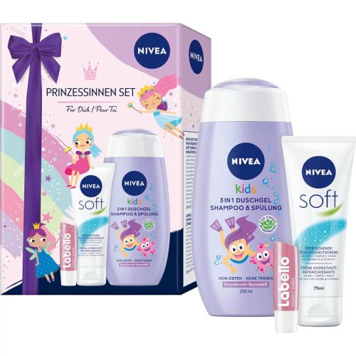 NIVEA  Ajandékcsomag Prinzessinnen Kids Tusfürdő 250 ml+Soft Krém 75 ml+Labello