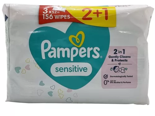 Pampers Nedves Törlőkendő 52db Sensitive 2+1